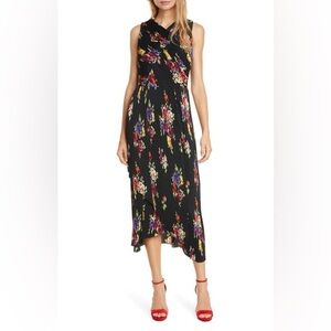 KATE SPADE NWT Rare Roses Black Floral Pleated Midi Dress Sz 6 $698